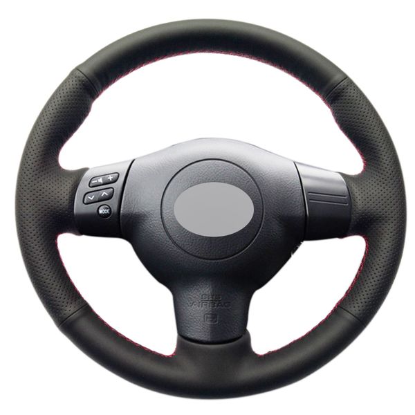 

black leather diy hand-stitched car steering wheel cover for toyota corolla 2004-2006