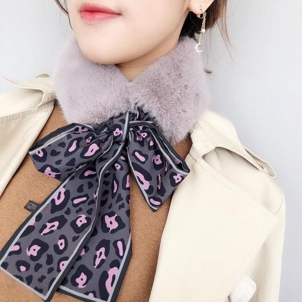 

2018 autumn and winter scarf brand new fashion leopard print ribbon wraps wholesale warm plush scarves lsf055, Blue;gray