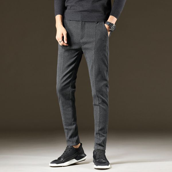 

men's pants mrmt 2021 brand autumn and winter trousers thick money slim straight casual for male cotton trouser, Black