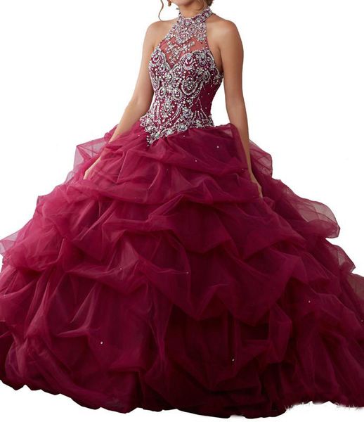 

2019 Quinceanera Dresses Halter Neck Heavy Beads Designer Prom Party Gowns Formal Party Wears Custom Plus Size