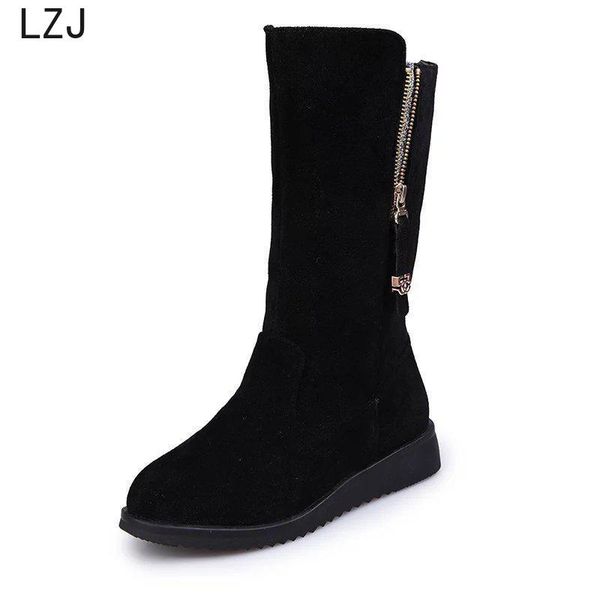 

new winter warm fur knee high boots women knight boots low heels side zipper female black large size 35-44 mid-calf botas