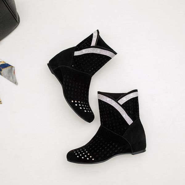 

big size - boots women shoes ankle boots for women ladies shoes woman winter rhinestones decorated hollow, Black
