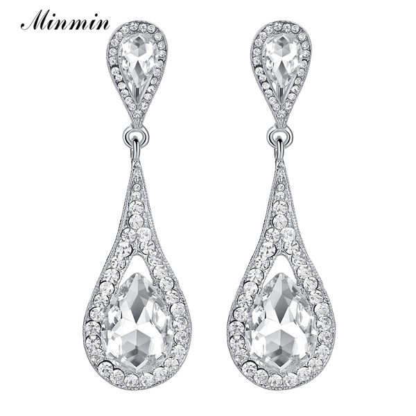 

minmin teardrop silver color bridal wedding earrings for women large crystal party hanging earrings fashion jewelry 2019 meh246
