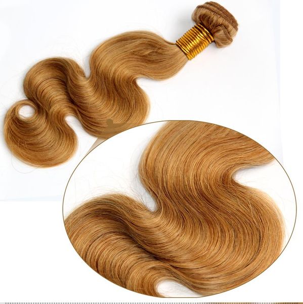 Koyu sarışın Vücut Dalga Brezilyalı Saç 12-24inch Saf Bal Blonde # 27 Perulu Bakire İnsan Saç Uzantıları