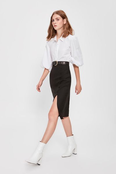 

trendyol black button detail skirt twoaw20et0345