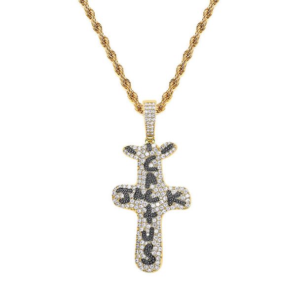 Iced Out Cactus Jack Solid Back Collana con ciondolo in oro placcato argento da uomo Hip Hop Jewelry Gift