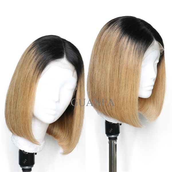 Full Lace Human Hair Short Bob Wig With Baby Hair T4 27 Ombre