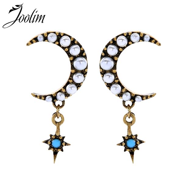 

2018 antique gold color moon star piercing earring retro earring wholesale, Silver