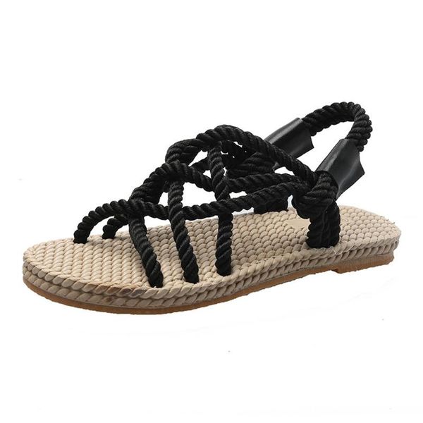 

sagace summer gladiator sandals women flat sandals summer casual fashion straps roman style round head beach shoes sandalias, Black