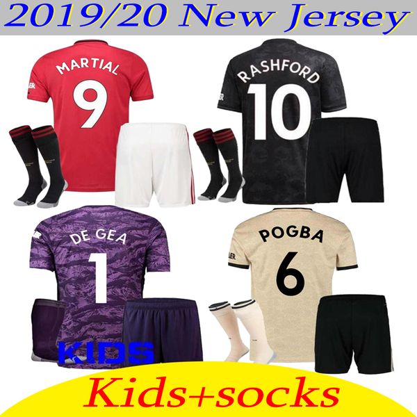 

2019 2020 united kids kit soccer jersey 19/20 de gea pogba rashford maguire james martial man football shirt utd camisa uniforms jersey, Black