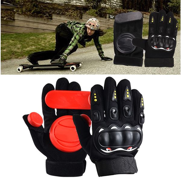 

longboard gloves 3 pom protect hand downhill non slip black red palm block professional sporting goods skateboard racing brakes