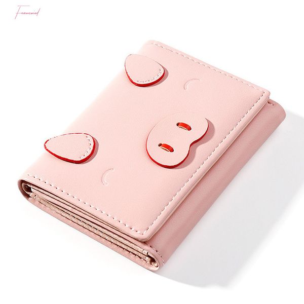 

2020 new cute pig designer wallet ladies purse pu leather short women trifold wallets female small money purses card holder pink, Red;black