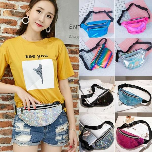 

sequins holographic fanny pack feminina waist pack women's laser chest waist bag women belt bag bum 2019 new