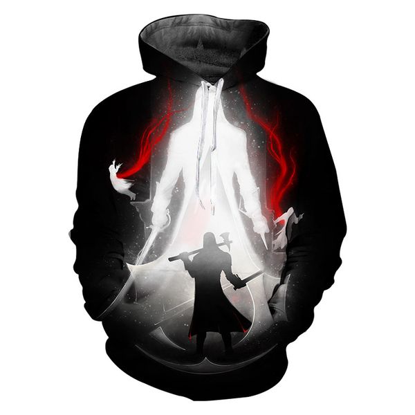 

3d печать толстовки одежда assassins creed игра толстовка мужчины новинка уличная одежда с капюшоном повседневная с длинным рукавом хип-хоп, Black