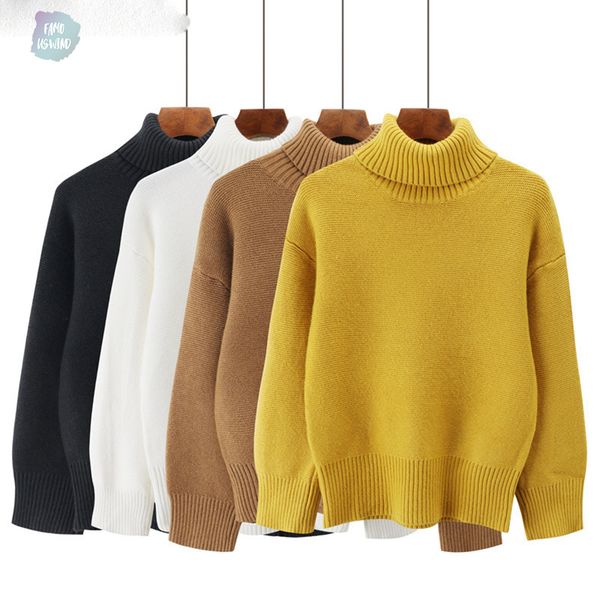 

women sweater pullovers new 2019 knitting autumn winter thick warm turtleneck elegant casual ladies solid sw792, White;black