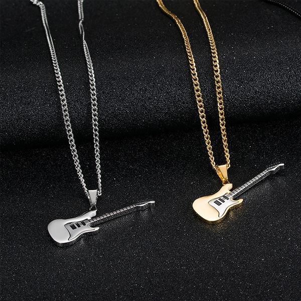 

europe and the united states titanium steel guitar pendant music series necklace metal punk style jewelry wholesale postage, Silver