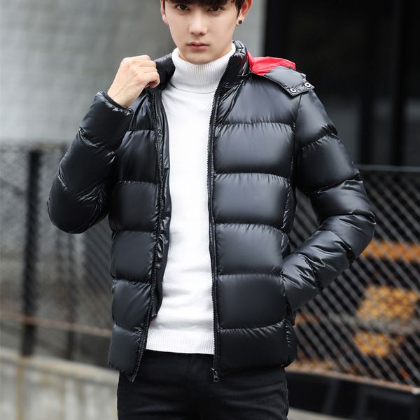 

thick warm solid color men's coat parkas winter windbreakers male overcoat outerwear cotton-padded menswear 2019, Tan;black