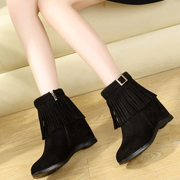 

high heel short boots tassel women boots black red blue hidden heel