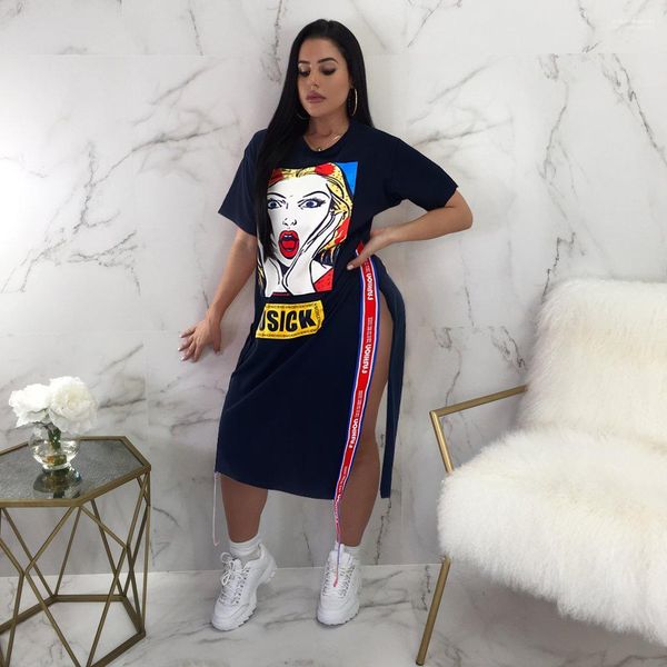 

dresses casual ladies blouse dresses designer short sleeve dresses fashion designer letter printed dress panelled split crew neck, White;black