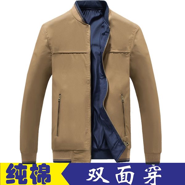 

double-sided wear men jacket 2018 new style spring and autumn baseball collar solid color business casual thin middle-aged daddy, Black;brown
