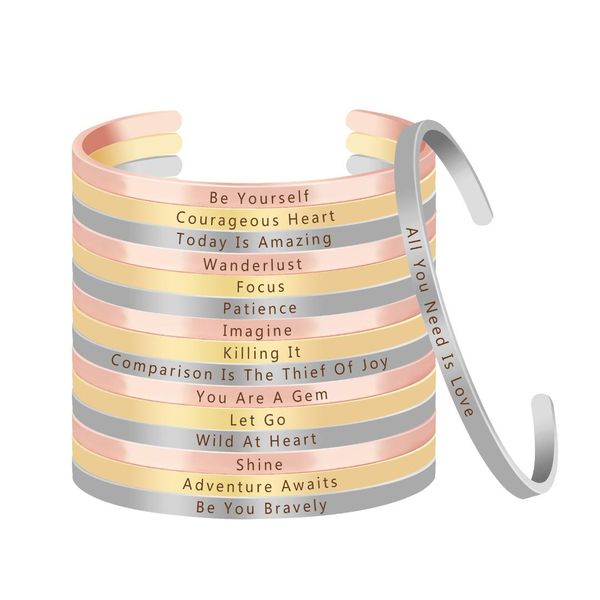 

quotes hand stamped cuff bangle gift for her birthday jewellery women girl inspirational cuff bracelet personality present, Black