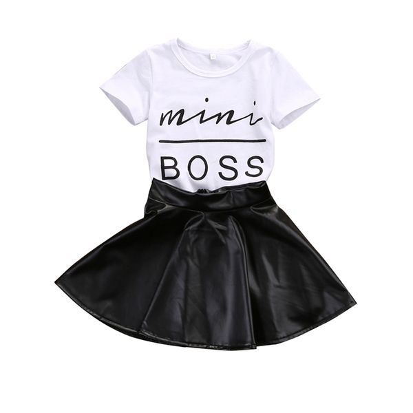 

2018 мода повседневной лето 2pcs новорожденная ребёнка с коротким рукавом o-образный вырез пуловер письмо white t-shirt кожа a-lin юбка