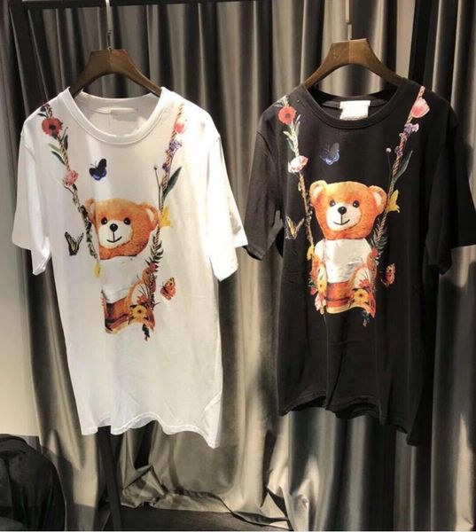 

new tag высокое качество печатных цветов медведь женщин tshirts streetwear сыпучие дизайн черно-белые женские tshirts moschionitied щиколотк, White