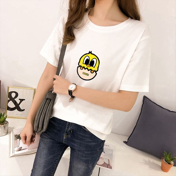 

cartoon short-sleeved t-shirt female 2020 loose round collar half-sleeve t-shirt student ins fashionable clothes all-match clothing, White
