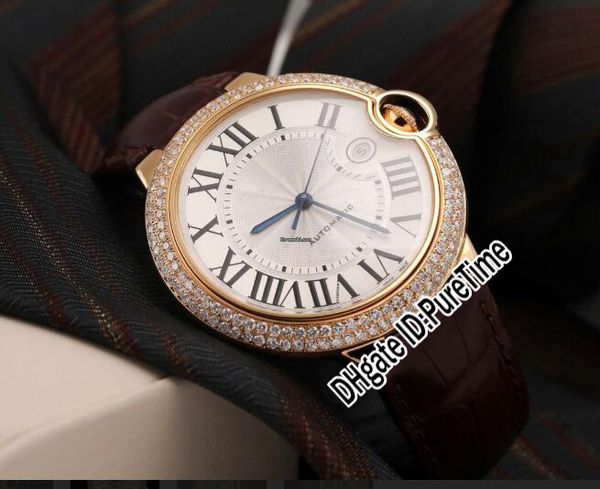 

v6f wgbb0017-1 eta a2824 автоматические мужские часы бриллиантовый безель белый текстурированный циферблат розовое золото черный римский кор, Slivery;brown