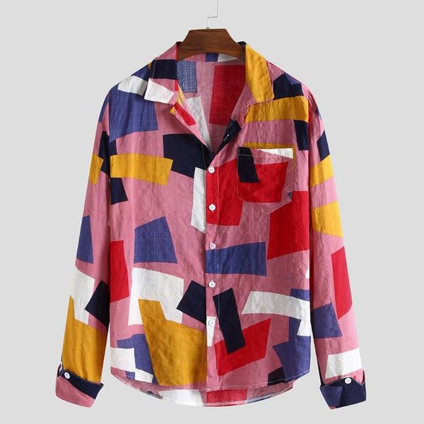 

men's casual shirts spring shirt men geometric long sleeve turn down button for streetwear 2xl 3xl, White;black