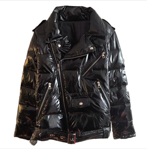 

Down Parka 2019 New Warm Patent leather Glossy Parka Women Black Zipper Jacket women windbreaker Coat 2019 Winter Glossy Down Parka For Wome