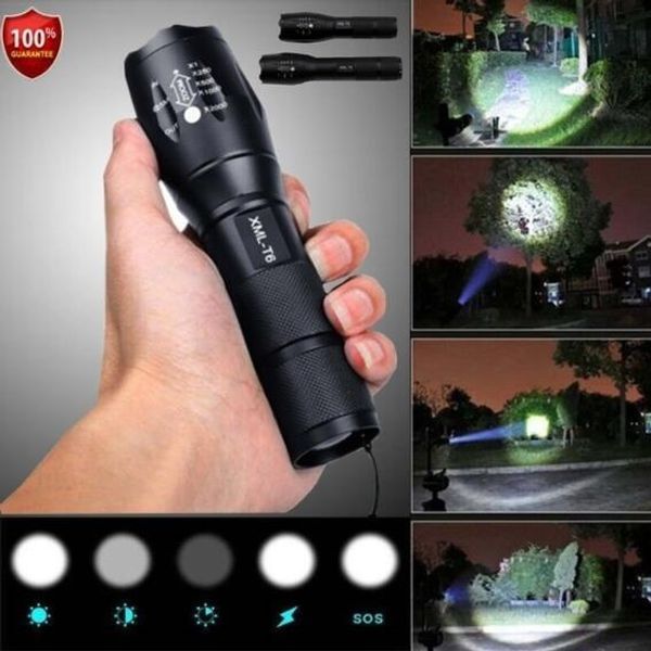 

police led flashlight tactical 50000lm xml-t6 zoomable torch lamp 5 modes