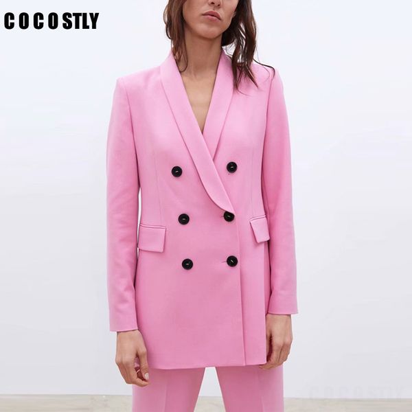 

women pink suit jacket formal blazer 2019 double breasted pocket women blazer work office business suit outwear y191101, White;black