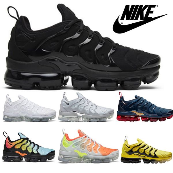 

vapormax tn plus 2020 vapormax black mens women running shoes grid print lemon lime bumblebee game royal trainers sports sneakers 36-45