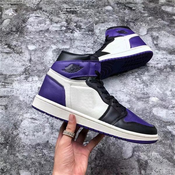

2018 release high og court purple pine green 1s men basketball shoes authentic quality 555088-501 real leather sneakers with box