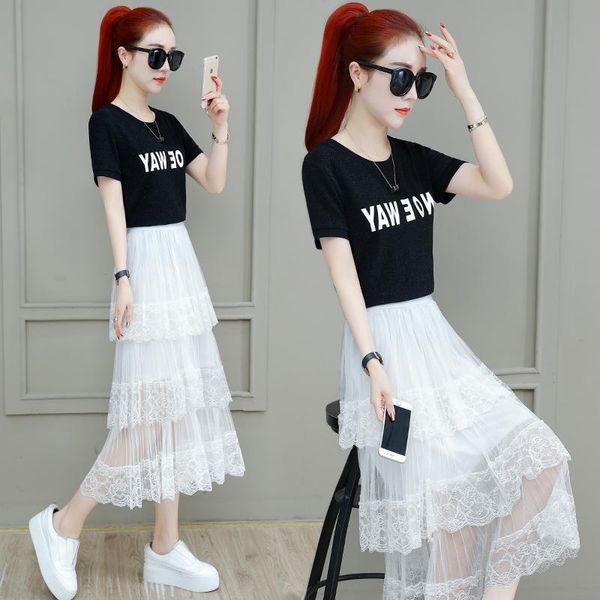 

эластичная высокая талия женская тюль юбка мода летняя дама сетка нерегулярных швы кружева длинная юбка элегантные девушки корейский, Black