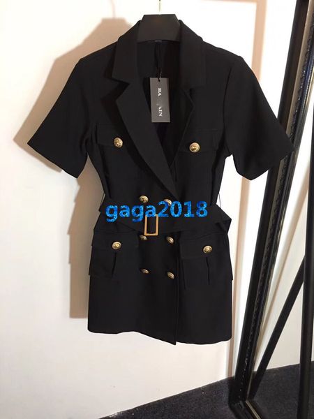 

Women girl hirt dre double brea ted peak lapel hort leeve tie wai t a line trumpet vintage mini kirt high end fa hion luxury dre e