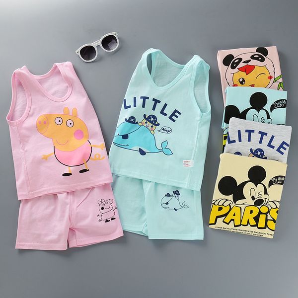

kids clothing sets summer baby boy girl clothes vest t shirts shorts 2 pieces 1-4 years cartoon children clothing, White