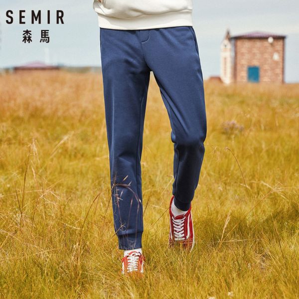 

semir men fleece-lined printed men's pull-on joggers sport pants with slant pocket drawstring waistband ribbing at waist and hem, Black