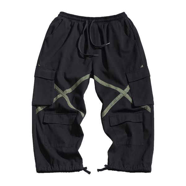 

dossan моды multi-карманный cargo pants men harajuku hip hop streetwear sweatpants techwear, Black