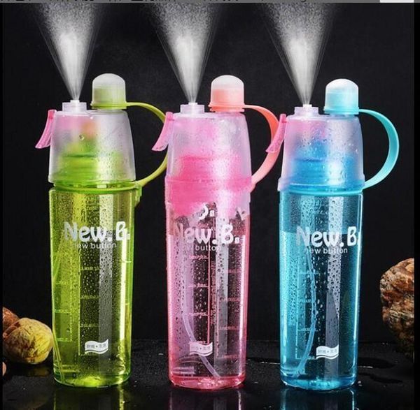 

600ML Spray Sports Water Bottle Portable Outdoor Sport Water Kettle Anti-Leak Drinking Cup with Mist camping plastic bottle FY4135