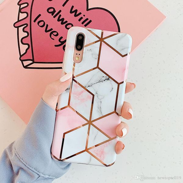 

ell electroplate geometric marble phone case for huawei p20 p30 pro lite mate 30 20 pro lite anti-shock soft imd back cover