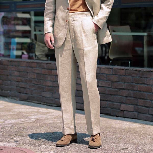 

summer thin british style retro men's linen suit pants high waist straight trousers breathable pant size s-3xl, White;black