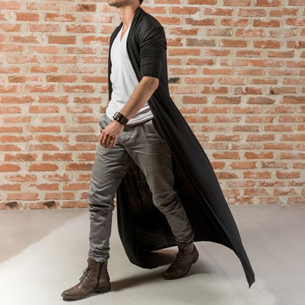 

men's cardigans casual slim solid long shirt long coat outerwear plus size summer 7.29, Tan;black