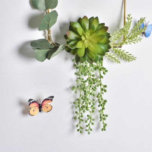 

simulation plastic fleshy iron wreath nordic minimalist artificial green wreat wall pendant aerial hanging garland home decor