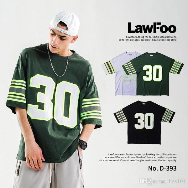 

LawFoo Men's Wear Spring and Summer 2019 New European and American Tide 3M Reflective Stripe Men's Overize Short Sleeve T-shirt#D3, Black