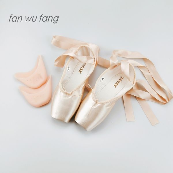 

fan wu fang 2020 new beige canvas satin ballet pointe dance toe shoes ladies professional ribbons shoes woman gel toe pad