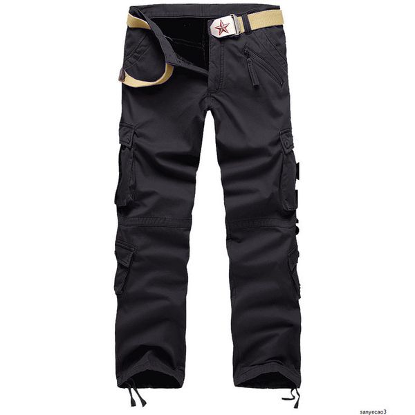 

mens designer plus velvet thickened warm tooling pants solid color looseh, Black