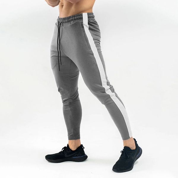 

mens joggers casual pants fitness men sportswear tracksuit bottoms skinny sweatpants trousers gray gyms jogger track pants, Black