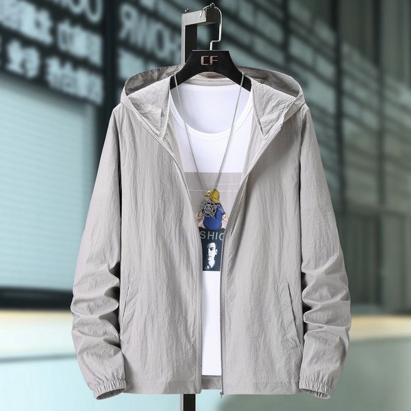 

2020 men's spring summer hood jacket thin windbreaker ultra-light sunscreen waterproof casual jacket zipper coat solid colors, Black;brown